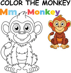M for Monkey Coloring Worksheet for Preschool – AI Inspired Concept Hand Drawn Vector in Illustrator