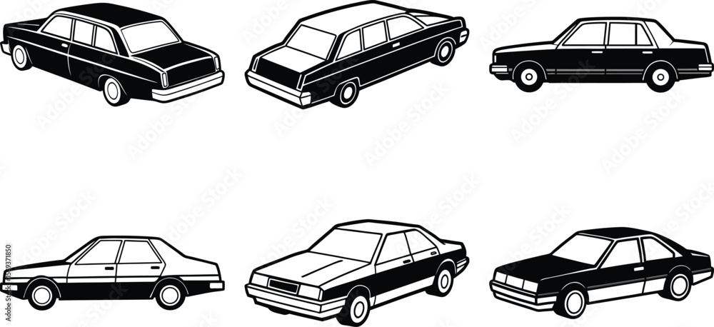 Aufkleber vector art of various car models are isolated on transparent background in outline style
