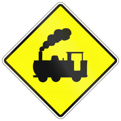 Warning road sign in Cambodia - Railway crossing without gates