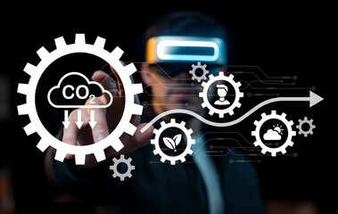 Futuristic Vision of Environmental Technology with Augmented Reality Glasses, Gears, and Carbon...