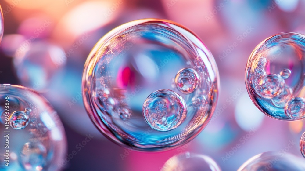 Poster floating soap bubbles with rainbow reflections abstract dreamy background playful light and fragile 