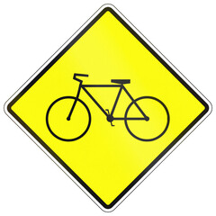Warning road sign in Cambodia - Bicycle crossing