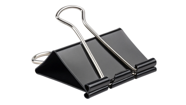 Stock photo of black binder clip office supplies for organizing papers and documents at work or school - Powered by Adobe