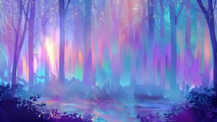 beautiful unicorn in magical forest illustrated animation - Powered by Adobe