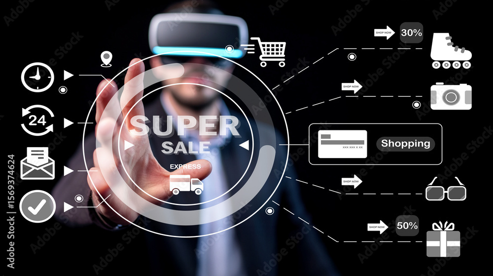 Poster virtual reality shopping experience with interactive elements for e-commerce promotions and sales ma