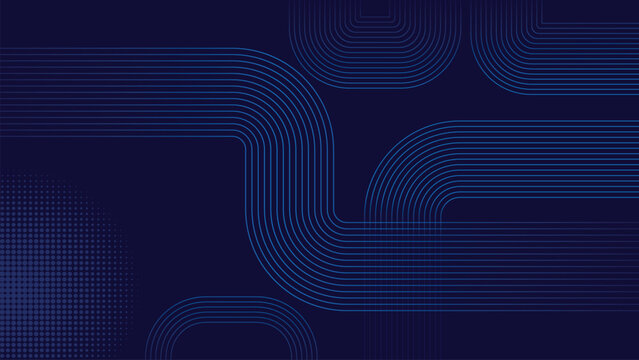 A dark blue background with an intricate network of thin, parallel blue lines that curve and extend, creating a dynamic, tech-inspired, and abstract flow.
