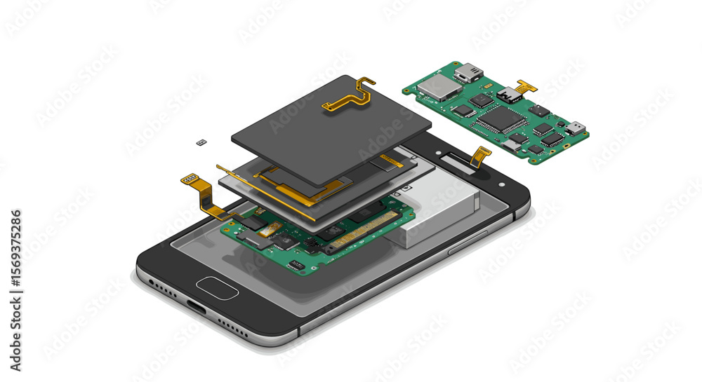 Poster exploded smartphone technology vector illustration for electronic design and engineering concepts