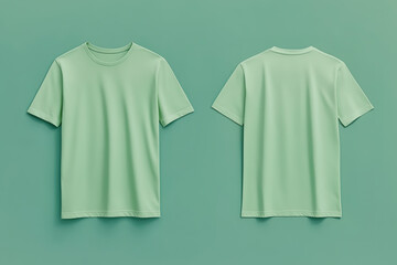 plain mint green t-shirt mockups, front and back views for apparel design presentations