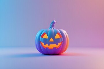 Colorful Gradient Jack-o'-Lantern on Pastel Background | 3D Halloween Pumpkin Art