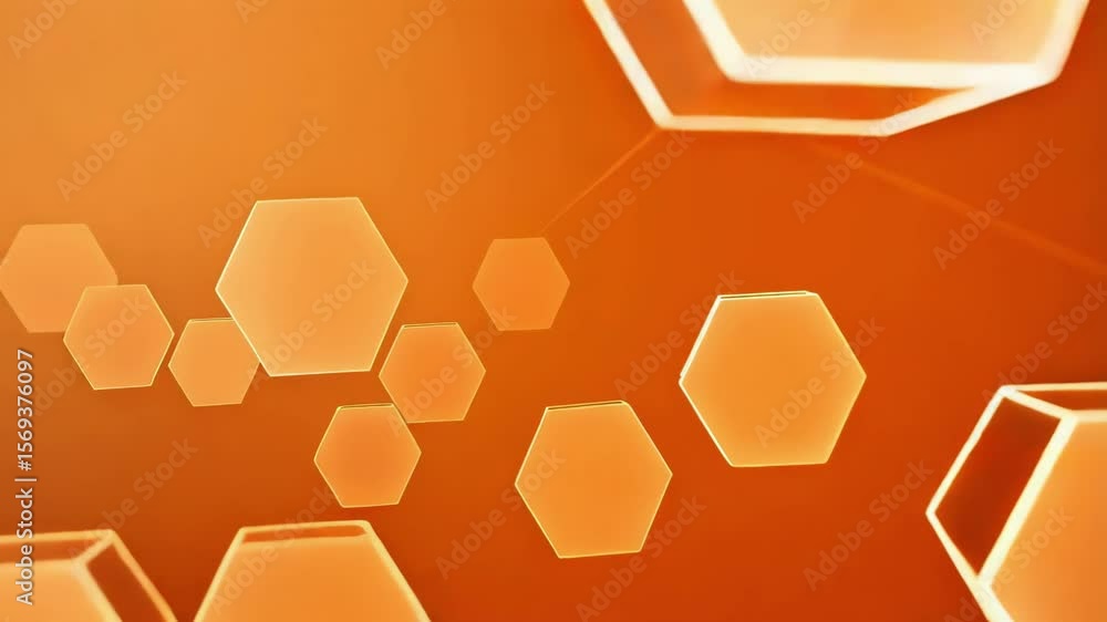 Poster a warm orange background glows with bokeh lights and hexagonal shapes creating a festive atmosphere