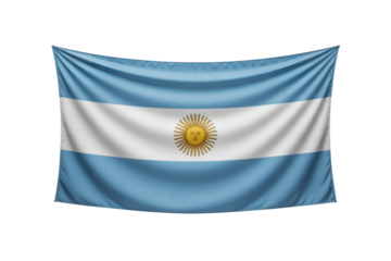 the Argentinian national flag, beautifully draped and showcasing its iconic blue and white stripes with the radiant Sun of May