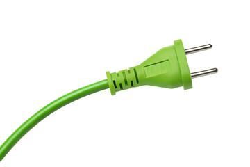 Green european electric plug connector on transparent background
