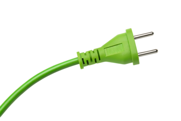 Green european electric plug connector on transparent background