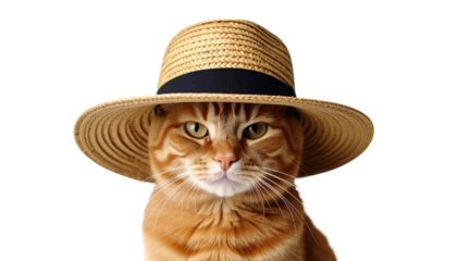 cat in hat isolated on solid white background Png