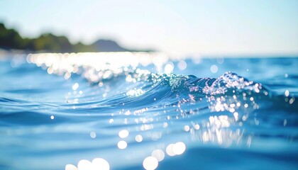 Ocean's Embrace: A tranquil scene, the azure water glistens in the bright sunlight. Witness the serene dance of light and water, inviting you to feel the freshness.