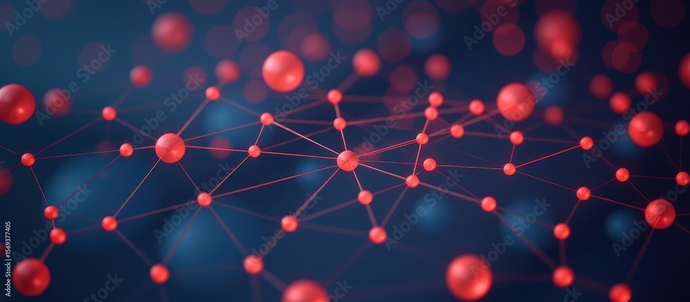 Poster digital minimalism concept. abstract network of red spheres and connections on a dark background.