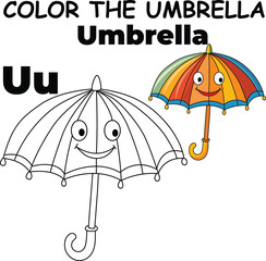 U for Umbrella Coloring Worksheet for Preschool – AI Inspired Concept Hand Drawn Vector in Illustrator