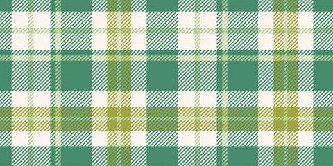 A traditional tartan plaid pattern with rich green and white tones accented by subtle yellow highlights in a crisscrossed geometric design