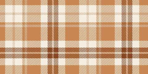 Seamless caramel, beige, and cream plaid pattern with diagonal striped details. Geometric textile design for backgrounds and print