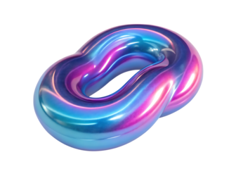 Abstract 3d iridescent torus shape on transparent png background