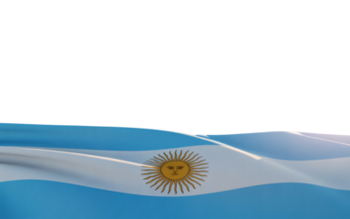 Title: A serene image showcasing the flowing Argentine flag with its radiant Sun of May
