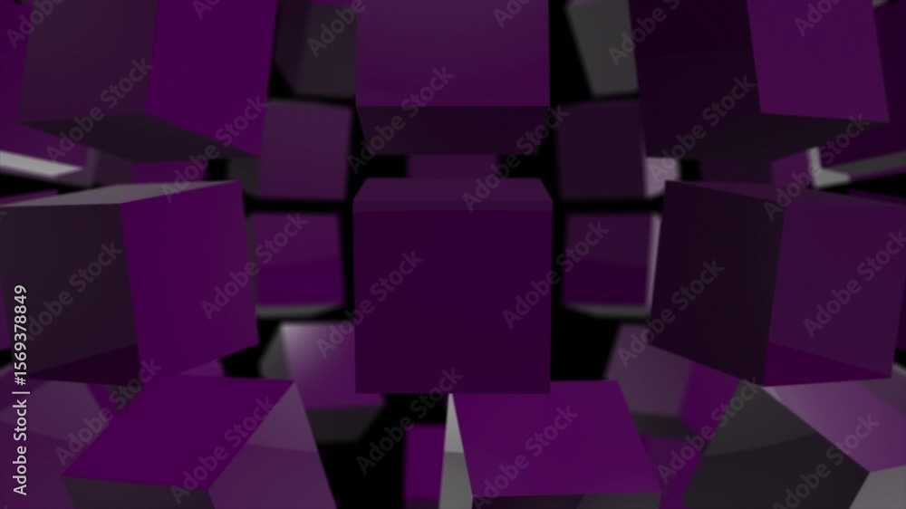 Aufkleber pink color 3d shiny cubes rotating and forming 3d sphere advanced loop able geometrical black backgr