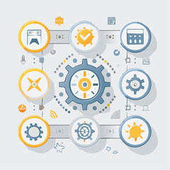 Fototapeta premium A sleek set of dashboard UI icons including gears, notifications, and charts. Ideal for prototyping or web UI mockups.