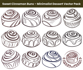Cartoon Cinnamon Buns Set, Detailed Bakery Illustrations, Dessert Outlines