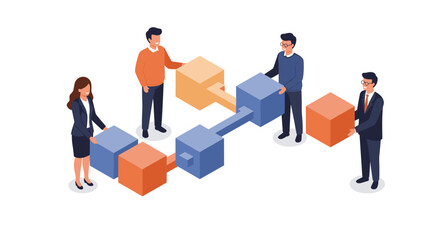 Business collaboration and teamwork concept vector illustration in isometric style for design projects