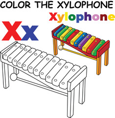 X for Xylophone Coloring Worksheet for Preschool – AI Inspired Concept Hand Drawn Vector in Illustrator