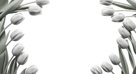 Black Background with Tulip Flowers Forming a Circular Frame