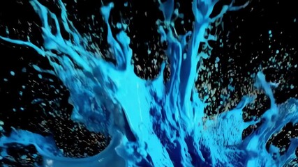 A dynamic splash of blue and red paint creates a vibrant and abstract explosion on a black background - Powered by Adobe