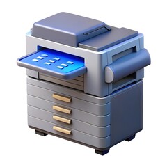 Modern 3d rendered office printer with scanner and drawers isolated on white background
