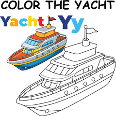 Y for Yacht Coloring Worksheet for Preschool – AI Inspired Concept Hand Drawn Vector in Illustrator