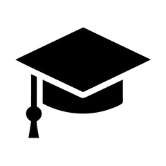 "Minimalist black graduation cap icon on white background, flat vector style"
