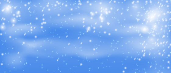 Fototapeta premium Snowfall on blue background, Christmas snowflakes bg overlay, Snowstorm blizzard vector illustration.