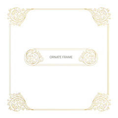 Ornamental frame in Victorian style. This ornate gold frame is perfect for use in wedding stationery designs, personal branding, greeting card, packaging and more.