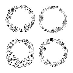 A black and white outline of a blooming flower with detailed petals and leaves. 