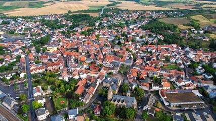 Aerial view around the old town of Sobernheim, 55566 on a sunny spring morning