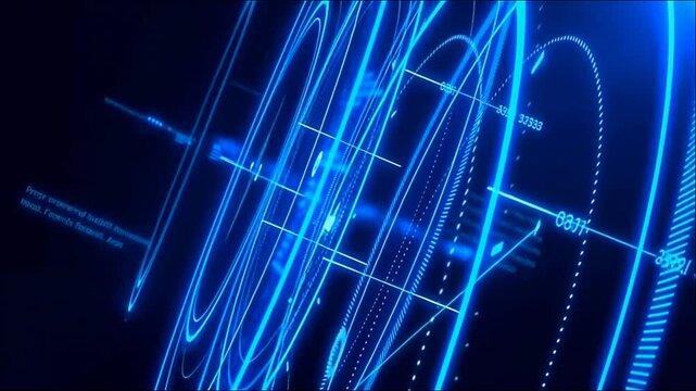 Futuristic Blue Neon Dynamic HUD Circle Data Visualization with Holographic Diagnostics Loop