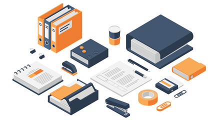 Obraz premium Office supplies in isometric style vector illustration for design and decoration