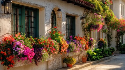 Colorful flower-filled balconies