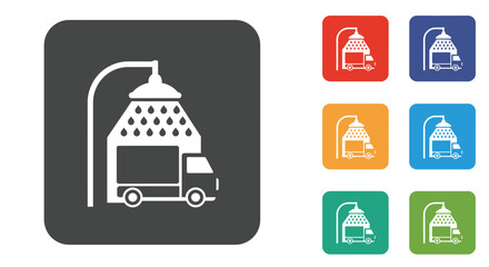 Mobile phone and transport vector icon set with truck, button, and symbol design for web communication