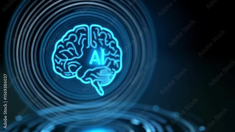 Aufkleber a finger touches a holographic brain icon displaying ai, representing artificial intelligence and fu