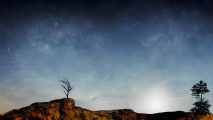 Sunrises and sunsets over mountain landscapes with dramatic skies, clouds, and silhouetted trees