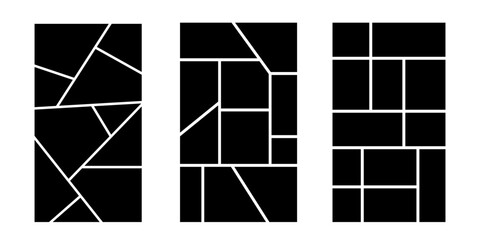 Template layout for photo and picture frame in a mosaic collage style. Use this background board or album for flyer, poster, or book panel. Fits cartoon or anime display perfectly.