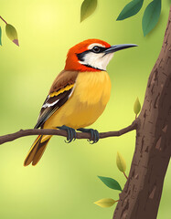 Vibrant Orange-Blue Songbird on Branch – Nature’s Colorful Melody