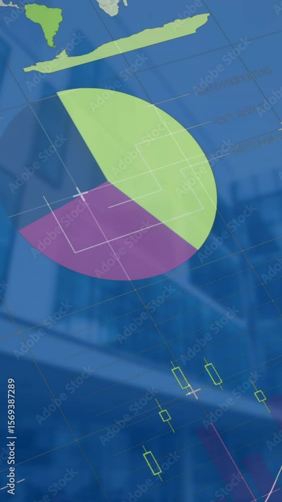 Aufkleber animation of multicolored infographic interface over low angle view of buildings