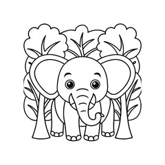 outline of a elephant in a forest bold line