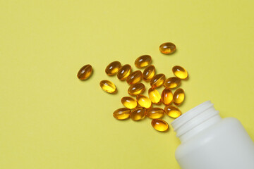 Tablets scattered on a yellow background